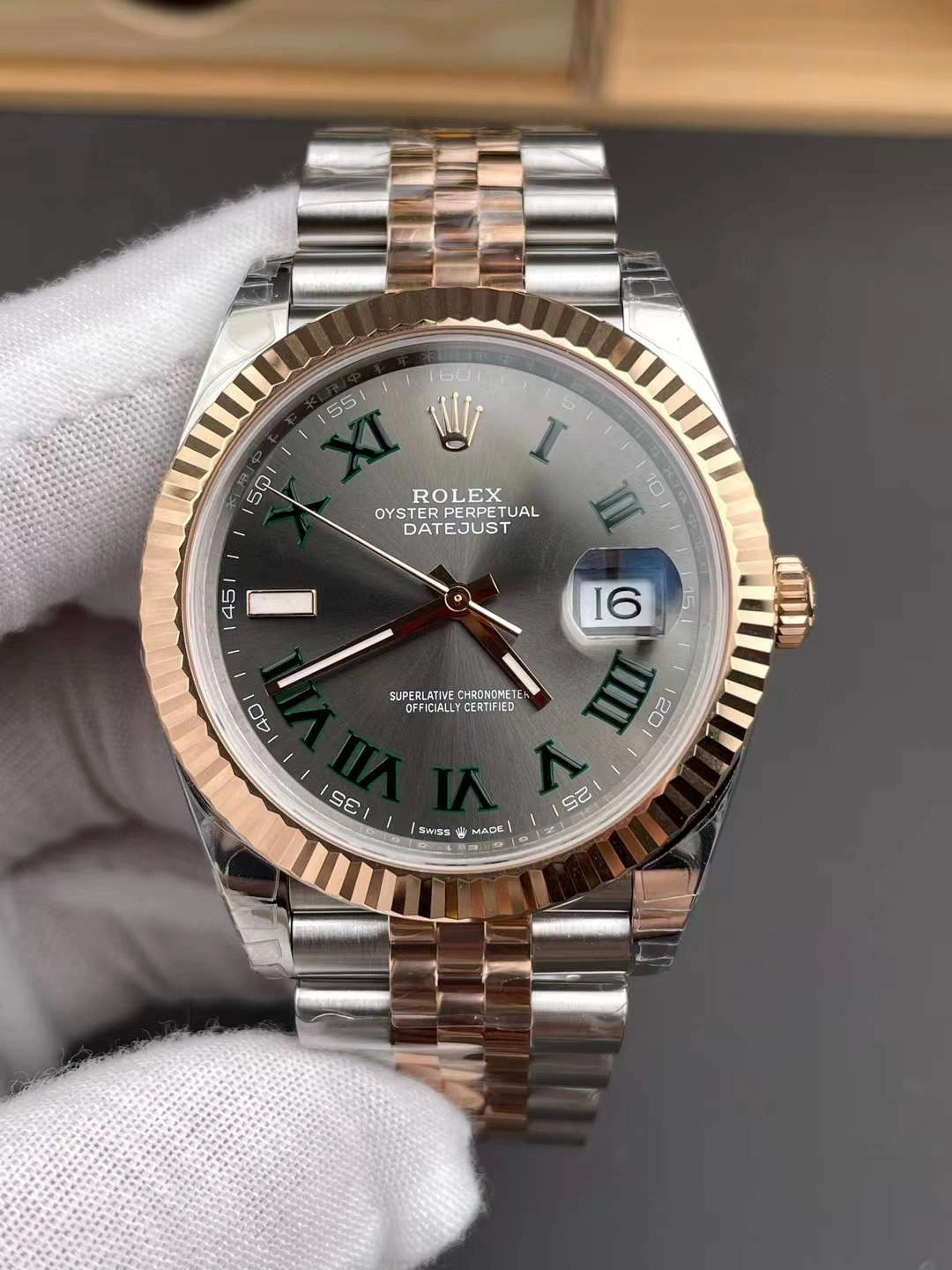 Timeless CBD Factory Rolex Datejust 41 Slate Grey”Wimbledon”Two-Tone Everose Gold (126331) 1:1 Super Clone – DD3235 Movement 40