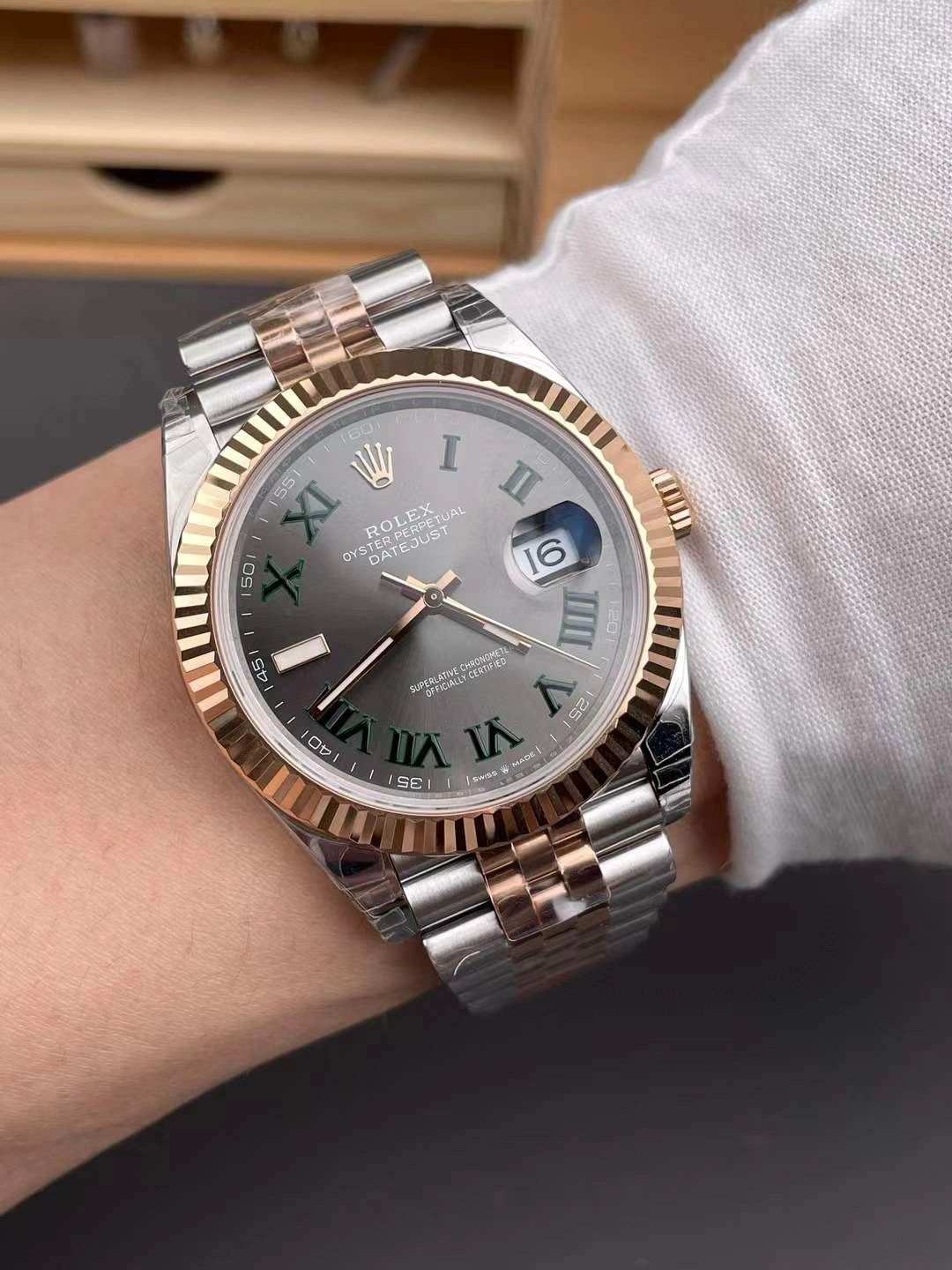 Timeless CBD Factory Rolex Datejust 41 Slate Grey”Wimbledon”Two-Tone Everose Gold (126331) 1:1 Super Clone – DD3235 Movement 40