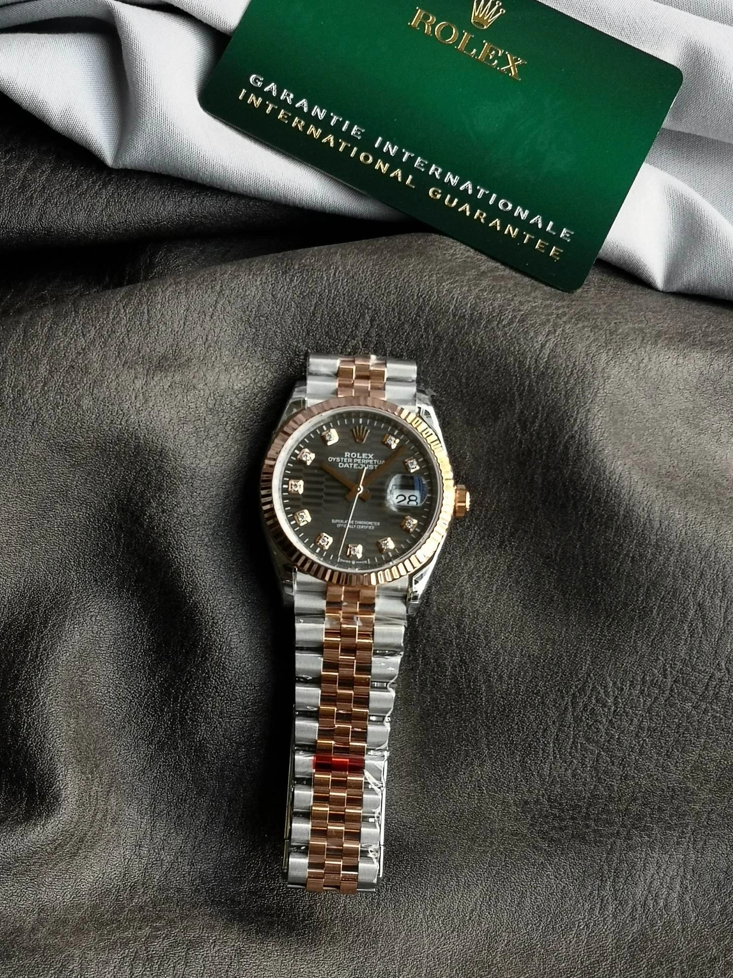 CBD Factory Rolex Datejust 36 Two-Tone Everose Gold Slate Grey Fluted Motif Diamond Dial (126231) 1:1 Super Clone – DD3235 Movement StreetReady 95