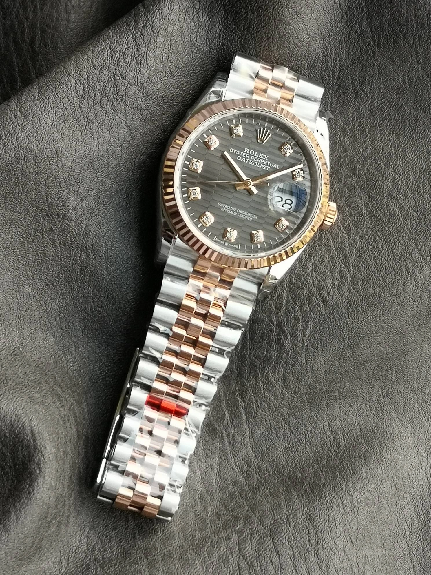 CBD Factory Rolex Datejust 36 Two-Tone Everose Gold Slate Grey Fluted Motif Diamond Dial (126231) 1:1 Super Clone – DD3235 Movement StreetReady 95