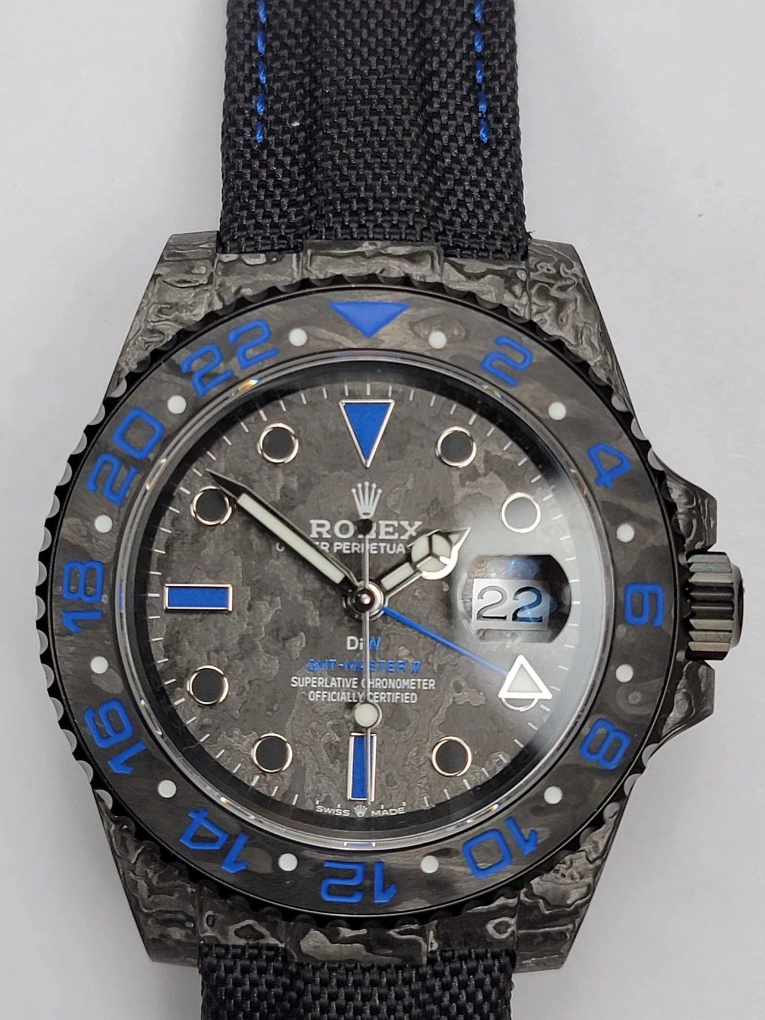 Cozy CBD Factory Rolex GMT-Master II “DiW Carbon Blue” Forged Carbon Fiber (Custom Edition) 1:1 Super Clone – DD3285 Movement 155