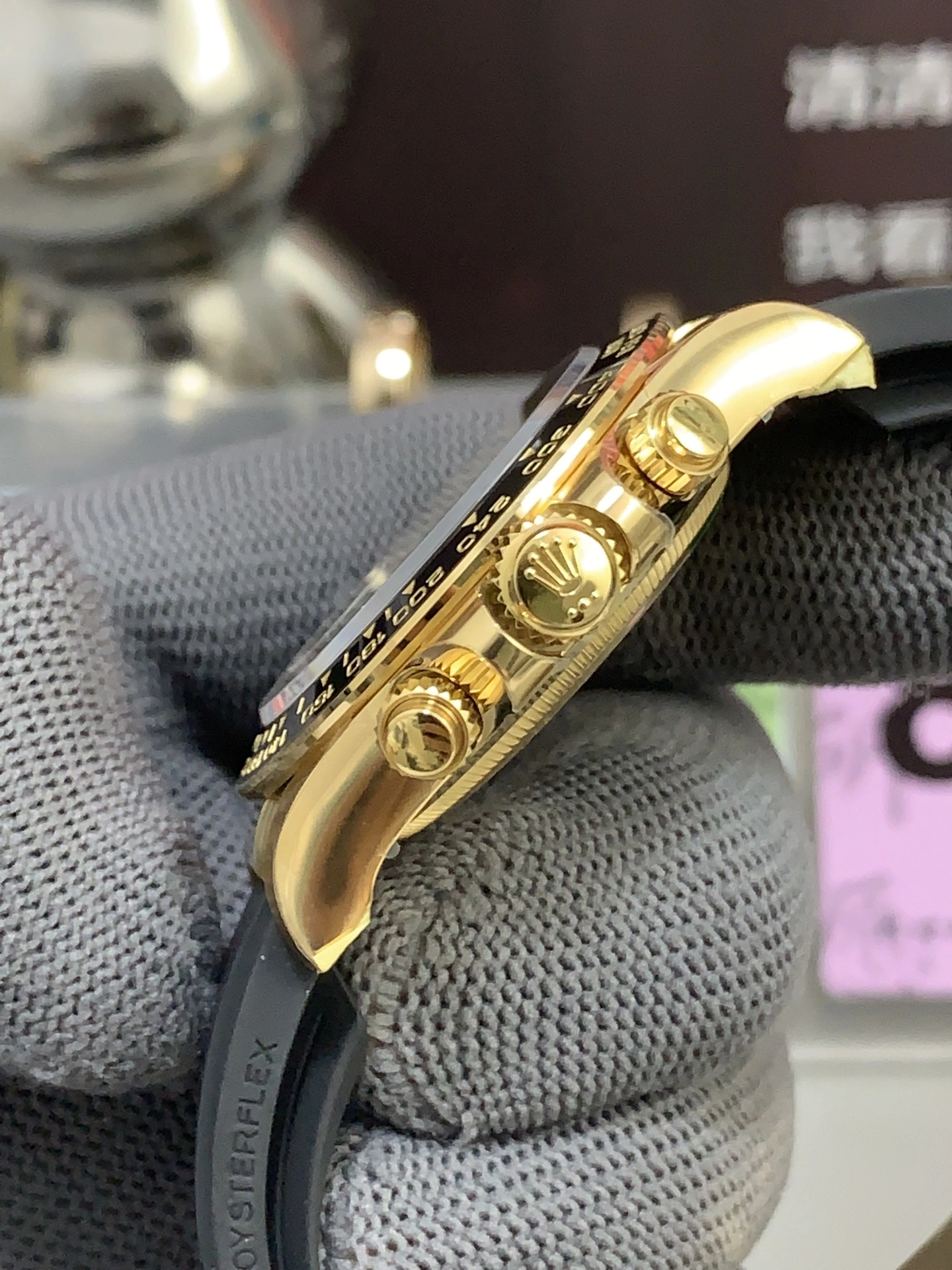 MoistureWicking CBD Factory Rolex Cosmograph Daytona 40mm Black Panda Dial Yellow Gold Rubber Strap (126518LN) 1:1 Super Clone – DD4131 Movement 14