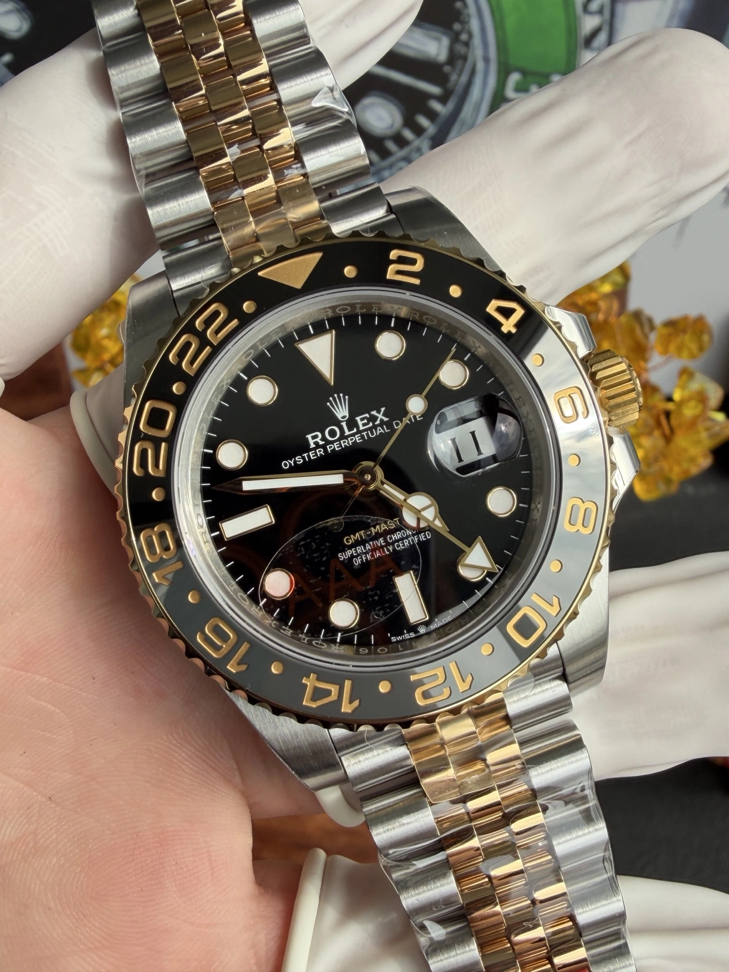 CBD Factory Rolex GMT-Master II Two-Tone Yellow Gold Black Grey Ceramic Bezel Jubilee Bracelet(126713grnr) 1:1 Super Clone – DD3285 Movement Bold 153