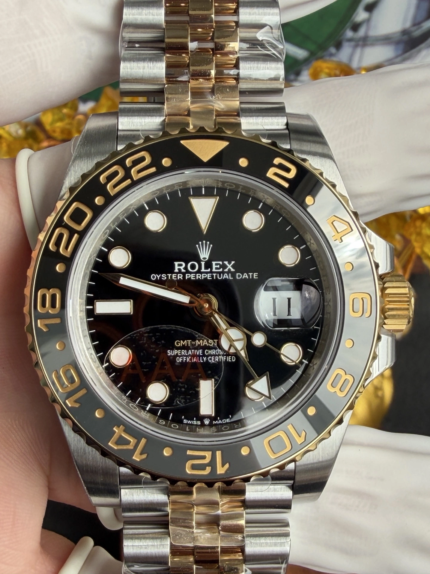CBD Factory Rolex GMT-Master II Two-Tone Yellow Gold Black Grey Ceramic Bezel Jubilee Bracelet(126713grnr) 1:1 Super Clone – DD3285 Movement Bold 153