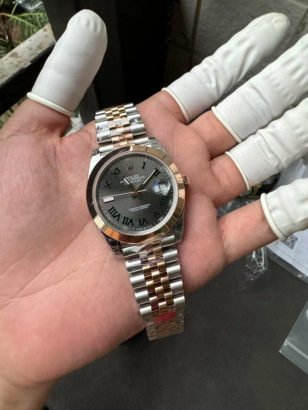 TopPick CBD Factory Rolex Datejust 41mm Two-Tone Rose Gold Slate Grey”Wimbledon” Dial Smooth Bezel Jubilee Bracelet (126301) 1:1 Super Clone – DD3235 Movement 80