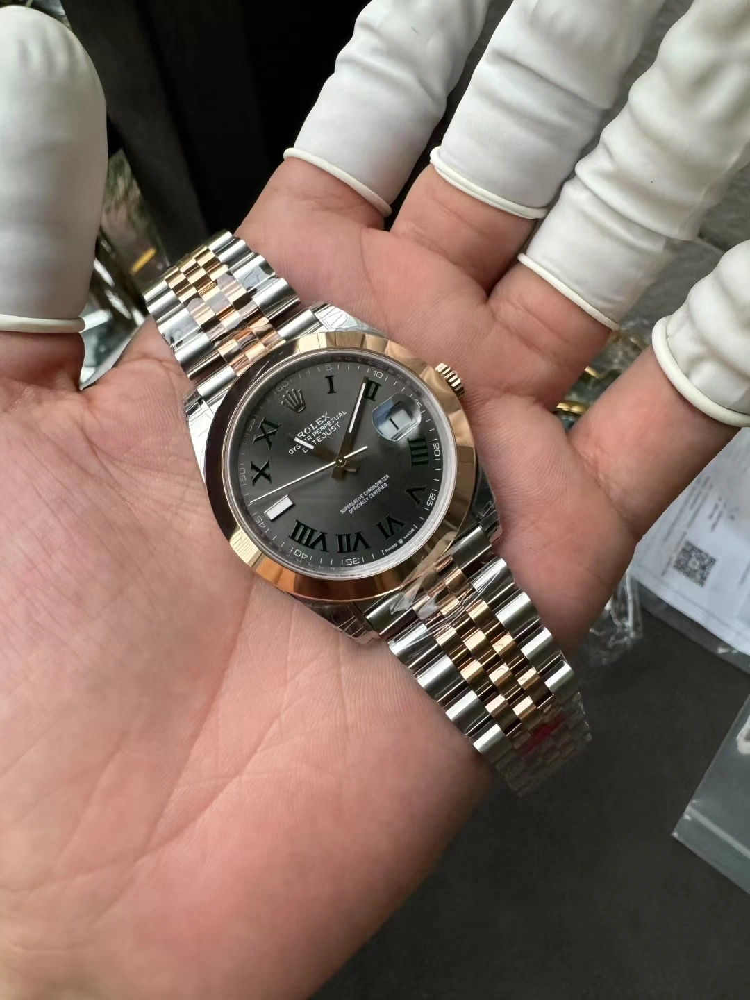 TopPick CBD Factory Rolex Datejust 41mm Two-Tone Rose Gold Slate Grey”Wimbledon” Dial Smooth Bezel Jubilee Bracelet (126301) 1:1 Super Clone – DD3235 Movement 80