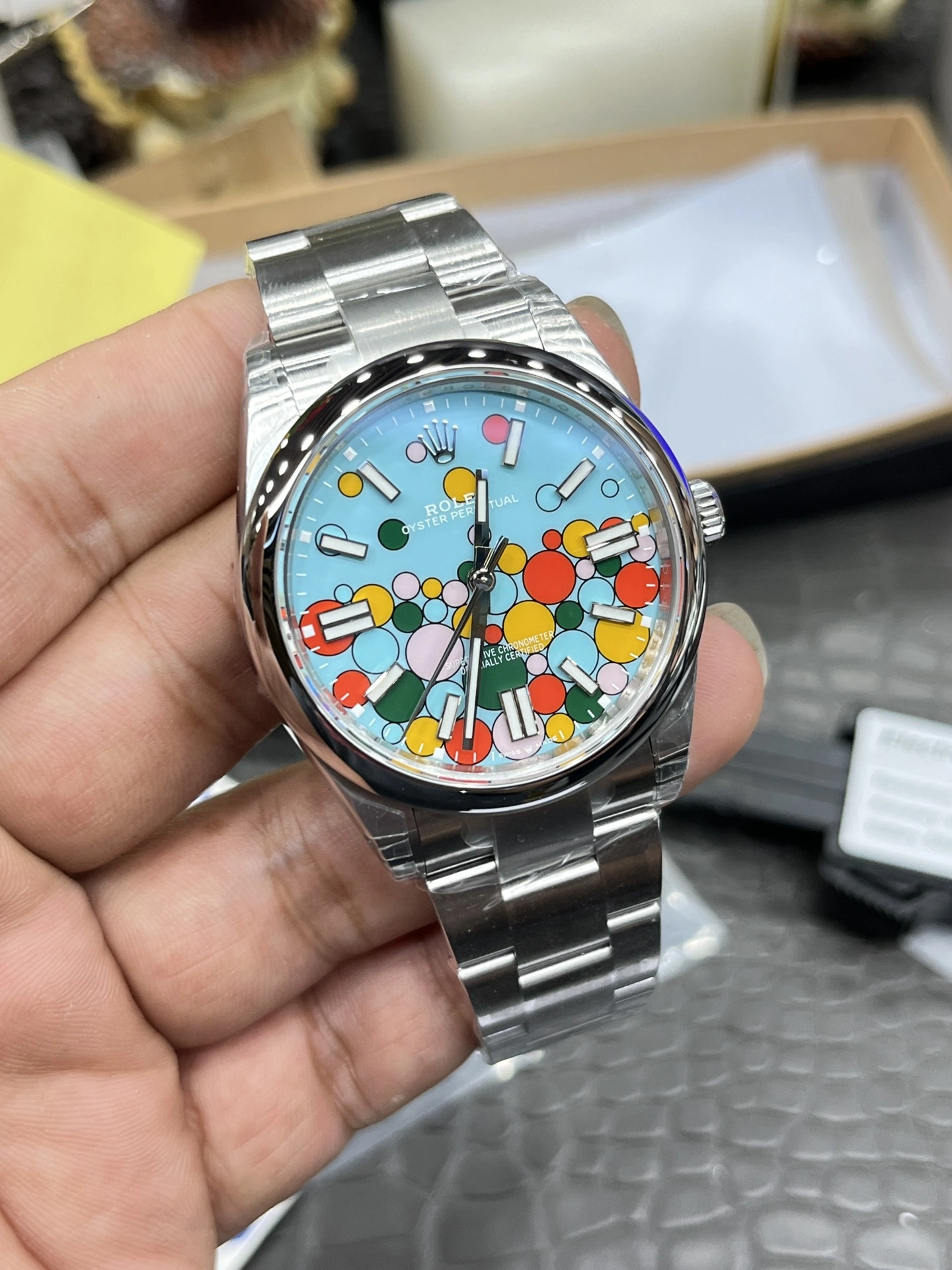 CBD Factory Rolex Oyster Perpetual 36mm “Celebration Bubble” Motif Dial Smooth Bezel Oyster Bracelet (126000) 1:1 Super Clone – DD3230 Movement Upgraded 172