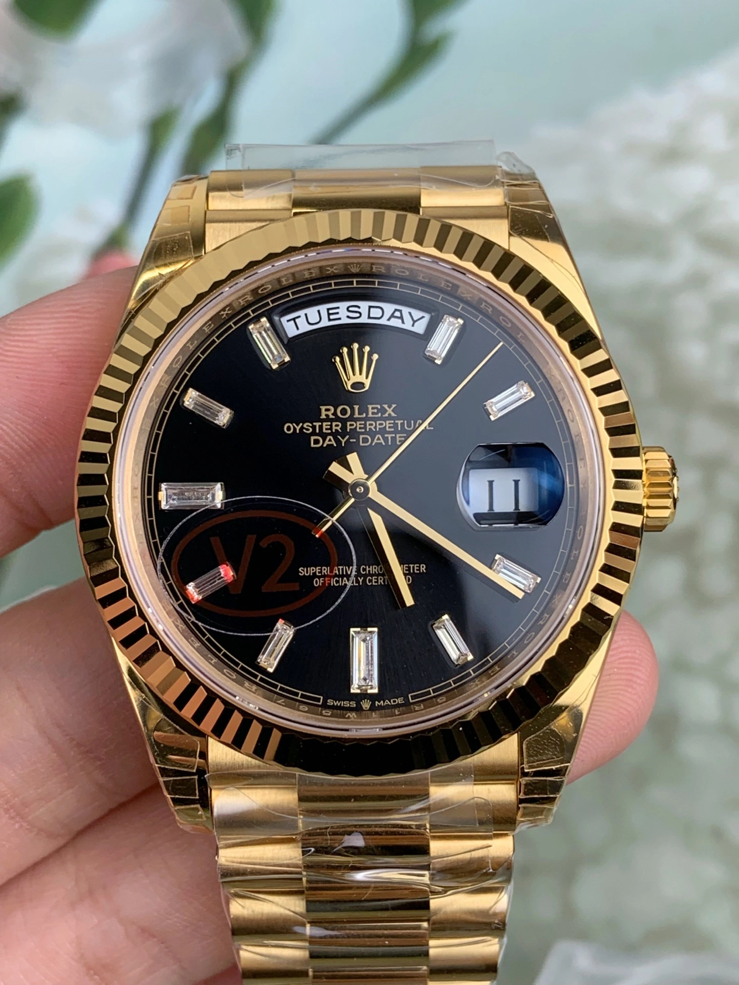 CBD Factory Rolex Day-Date 40 Yellow Gold Black Baguette Diamond Dial (228238) V2 1:1 Super Clone – DD3255 Movement Breathable 175