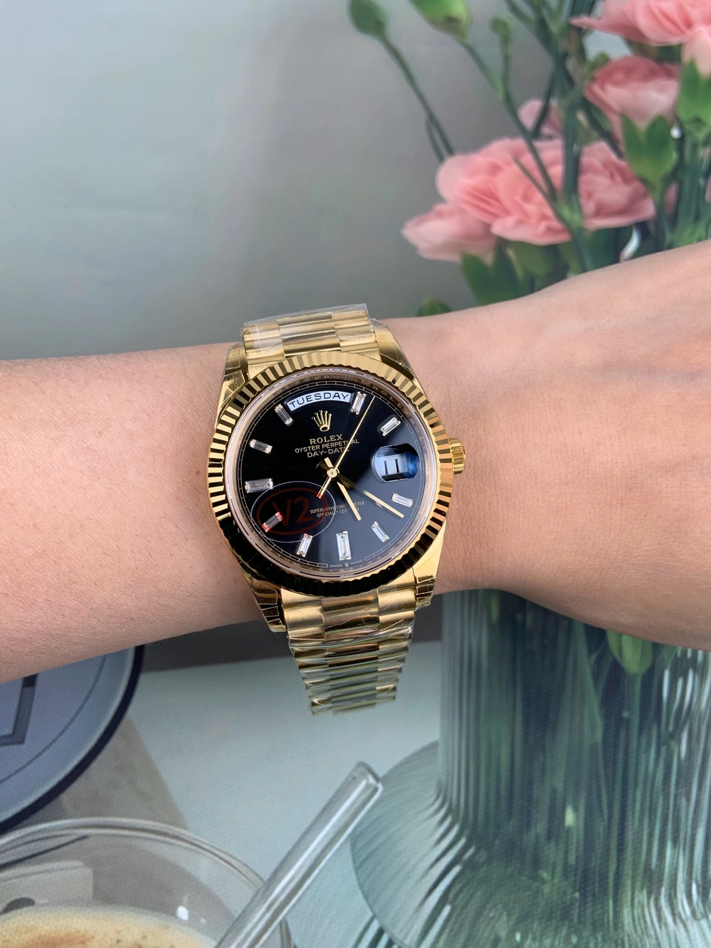CBD Factory Rolex Day-Date 40 Yellow Gold Black Baguette Diamond Dial (228238) V2 1:1 Super Clone – DD3255 Movement Breathable 175