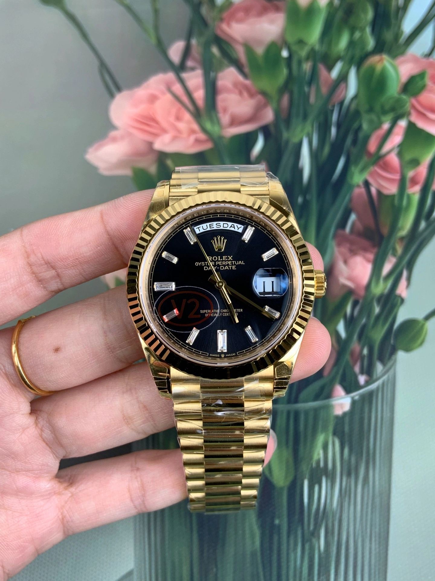 CBD Factory Rolex Day-Date 40 Yellow Gold Black Baguette Diamond Dial (228238) V2 1:1 Super Clone – DD3255 Movement Breathable 175