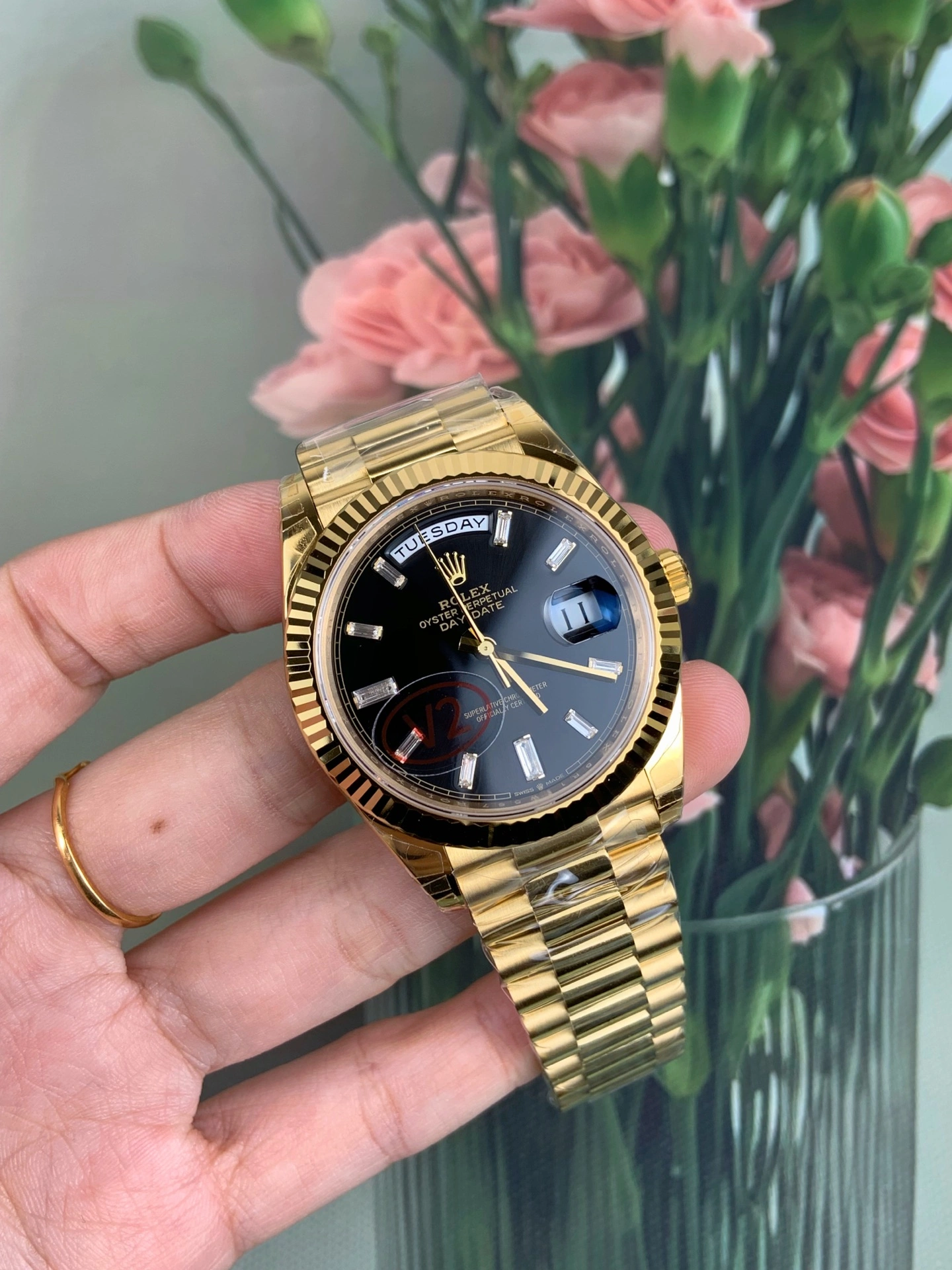 CBD Factory Rolex Day-Date 40 Yellow Gold Black Baguette Diamond Dial (228238) V2 1:1 Super Clone – DD3255 Movement Breathable 175
