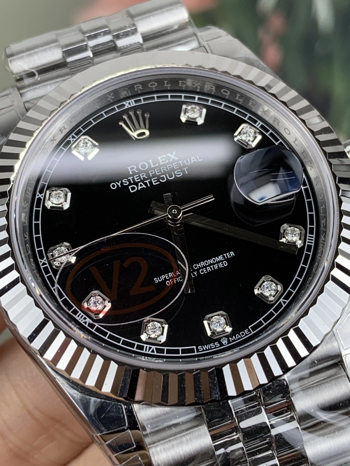 CBD Factory (V2) Rolex Datejust 41mm Deep Black Diamond Dial Fluted Bezel Jubilee Bracelet (126334) 1:1 Super Clone – DD3235 Movement WrinkleFree 45