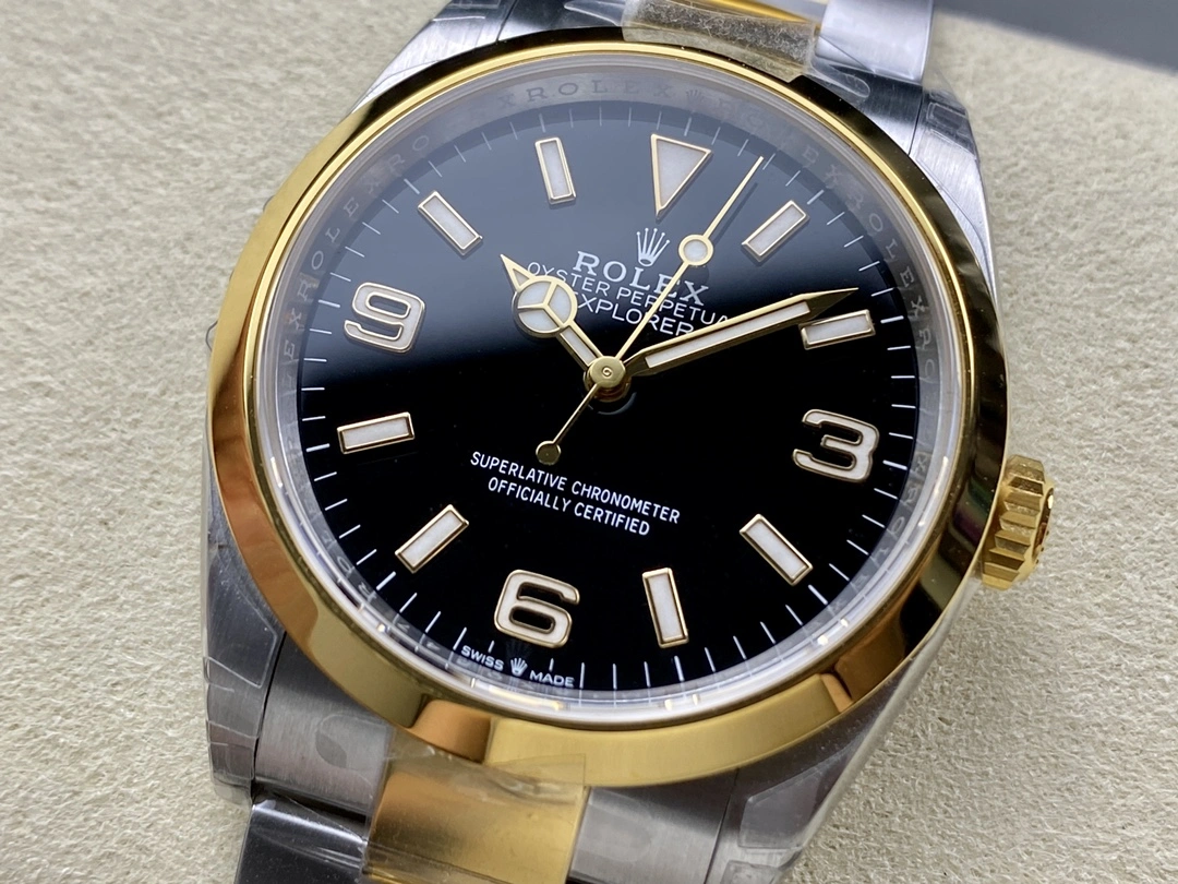 Lightweight CBD Factory Rolex Explorer 36mm Two-Tone Yellow Gold Black “3-6-9” Dial Smooth Bezel Oyster Bracelet (124273) 1:1 Super Clone – DD3230 Movement 140