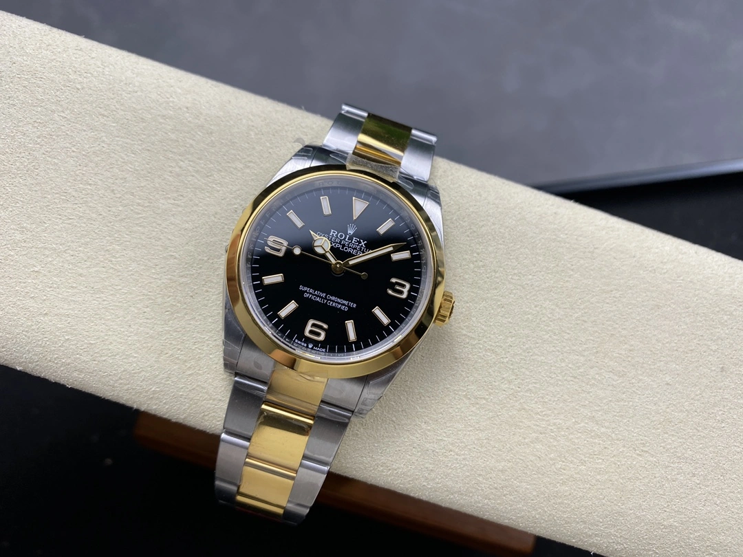 Lightweight CBD Factory Rolex Explorer 36mm Two-Tone Yellow Gold Black “3-6-9” Dial Smooth Bezel Oyster Bracelet (124273) 1:1 Super Clone – DD3230 Movement 140