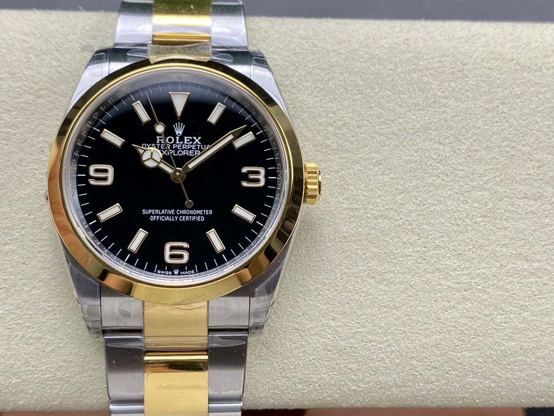 Lightweight CBD Factory Rolex Explorer 36mm Two-Tone Yellow Gold Black “3-6-9” Dial Smooth Bezel Oyster Bracelet (124273) 1:1 Super Clone – DD3230 Movement 140