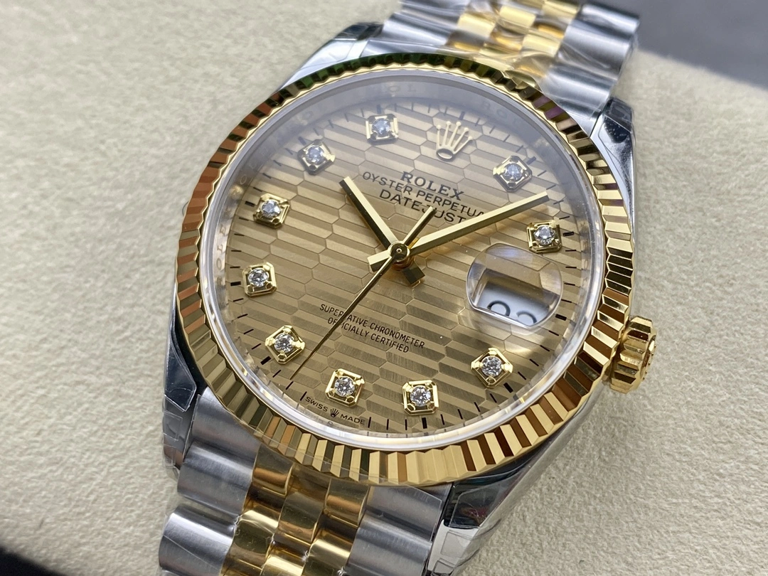 Affordable CBD Factory Rolex Datejust 36 Two-Tone Yellow Gold Golden Fluted Motif Diamond Dial (126233) 1:1 Super Clone – DD3235 Movement 96