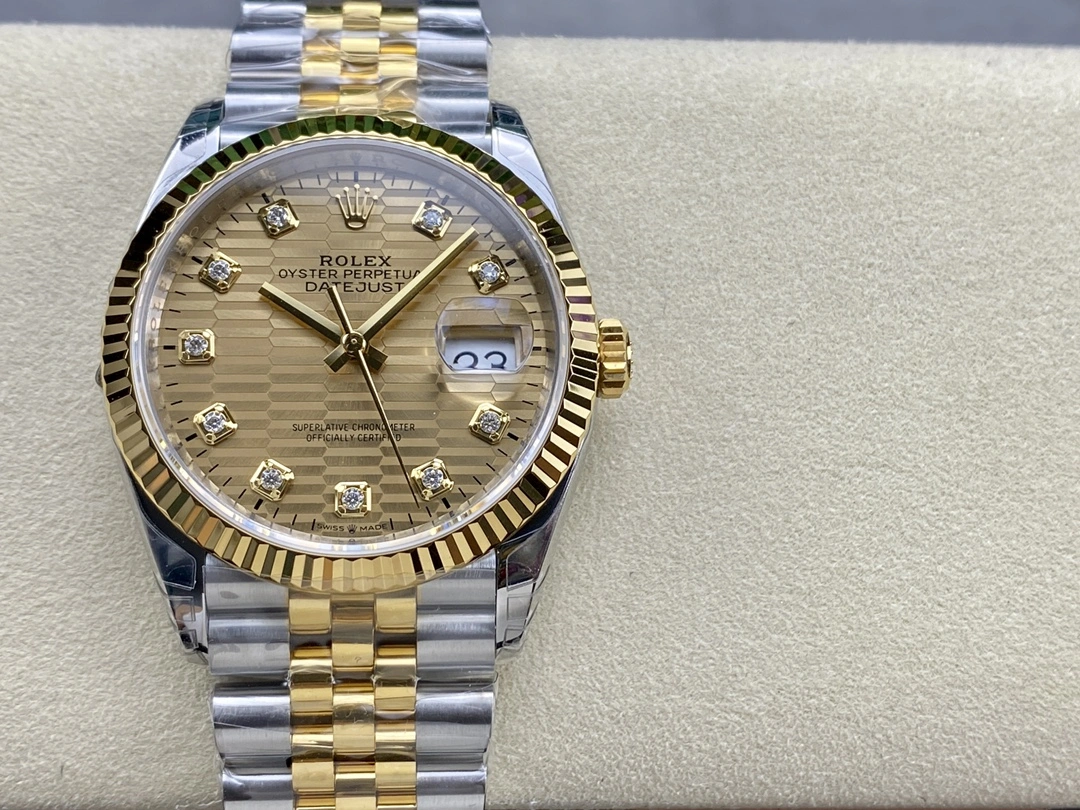Affordable CBD Factory Rolex Datejust 36 Two-Tone Yellow Gold Golden Fluted Motif Diamond Dial (126233) 1:1 Super Clone – DD3235 Movement 96