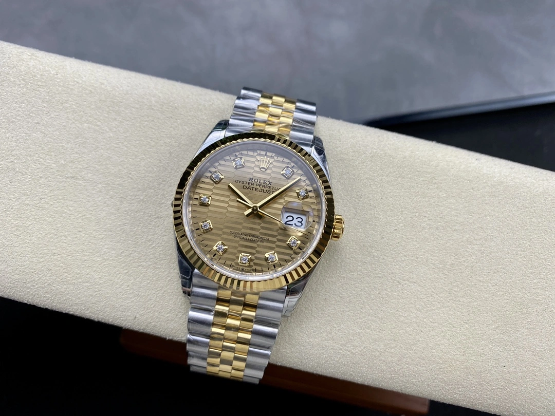 Affordable CBD Factory Rolex Datejust 36 Two-Tone Yellow Gold Golden Fluted Motif Diamond Dial (126233) 1:1 Super Clone – DD3235 Movement 96