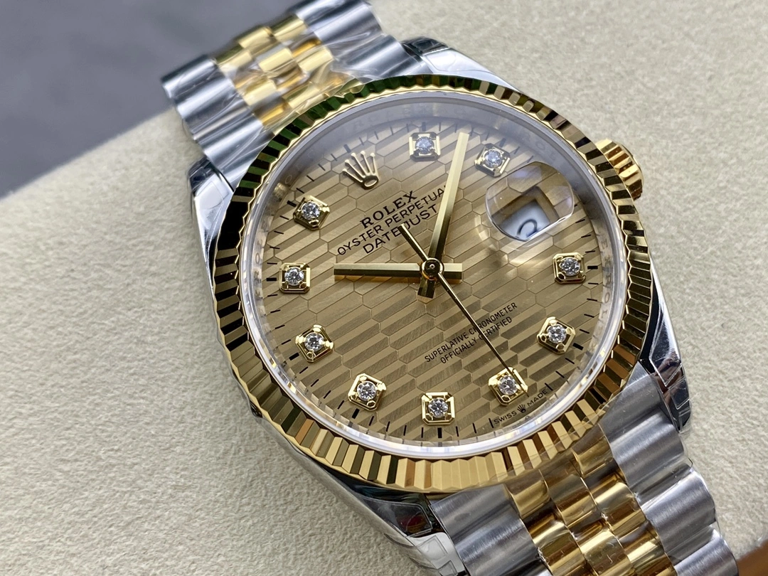 Affordable CBD Factory Rolex Datejust 36 Two-Tone Yellow Gold Golden Fluted Motif Diamond Dial (126233) 1:1 Super Clone – DD3235 Movement 96