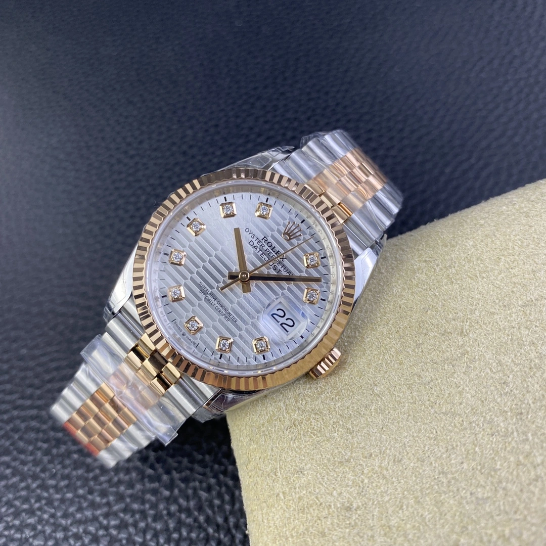 CBD Factory Rolex Datejust 36mm Two-Tone Rose Gold Silver Fluted Motif Diamond Dial Jubilee Bracelet (126231) 1:1 Super Clone – DD3235 Movement Original 112