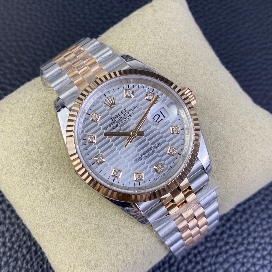 CBD Factory Rolex Datejust 36mm Two-Tone Rose Gold Silver Fluted Motif Diamond Dial Jubilee Bracelet (126231) 1:1 Super Clone – DD3235 Movement Original 112