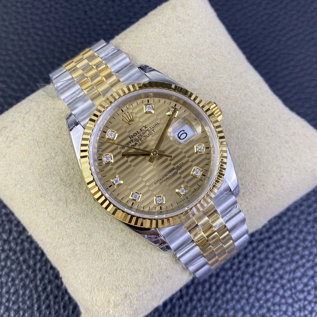 Comfortable CBD Factory Rolex Datejust 36mm Two-Tone Yellow Gold Golden Fluted Motif Diamond Dial Jubilee Bracelet (126233) 1:1 Super Clone – DD3235 Movement 117