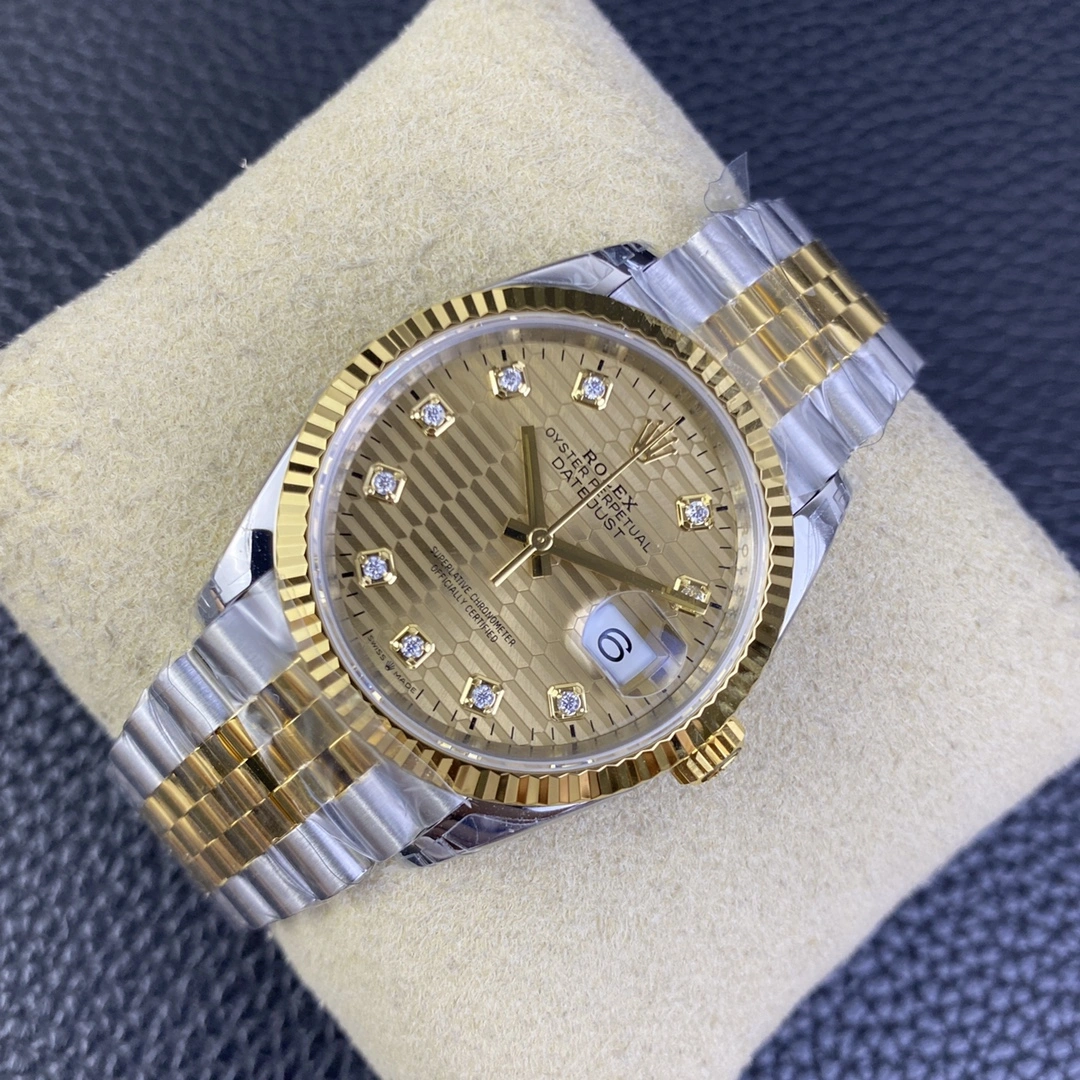 Comfortable CBD Factory Rolex Datejust 36mm Two-Tone Yellow Gold Golden Fluted Motif Diamond Dial Jubilee Bracelet (126233) 1:1 Super Clone – DD3235 Movement 117