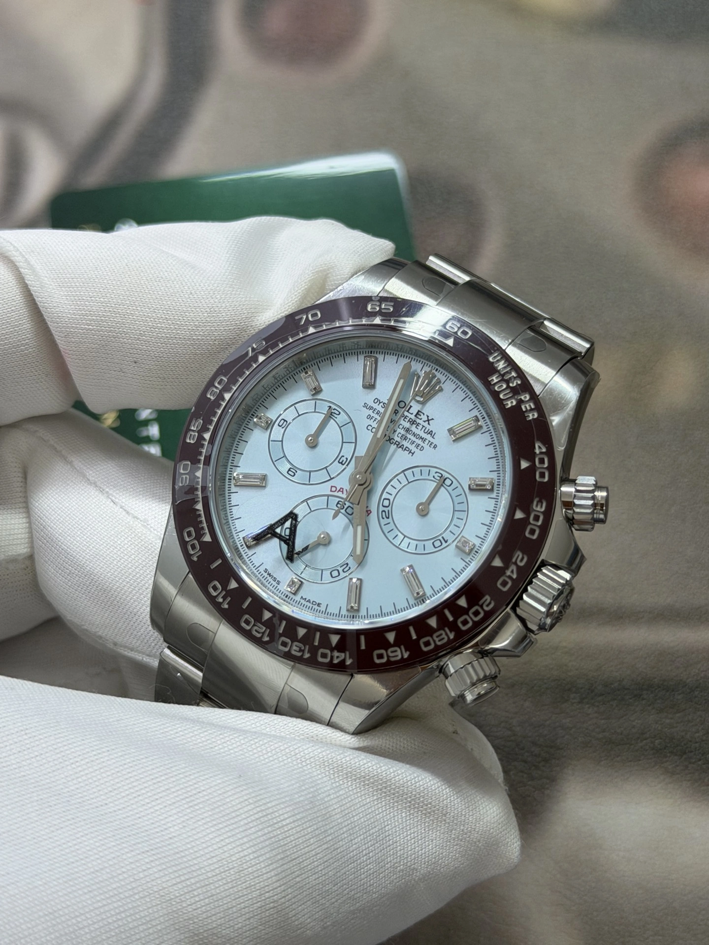 CBD Factory Rolex Cosmograph Daytona 40mm Platinum Ice Blue Baguette Diamond Dial (116506) 1:1 Super Clone – DD4130 Movement Durable 36