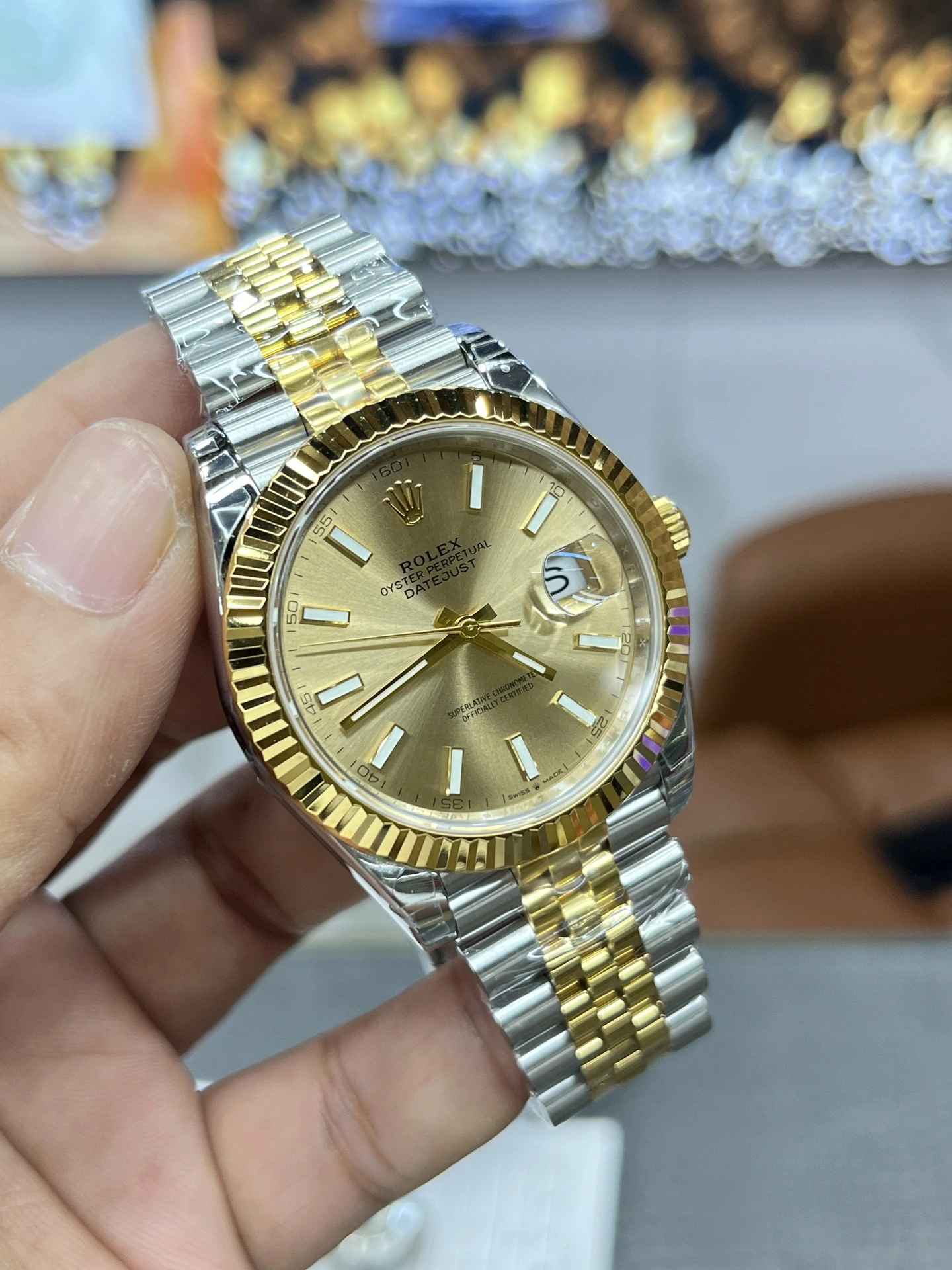 CBD Factory Rolex Datejust 41mm Two-Tone Yellow Gold Champagne Dial Fluted Bezel Jubilee Bracelet (126333) 1:1 Super Clone – DD3235 Movement HighPerformance 55