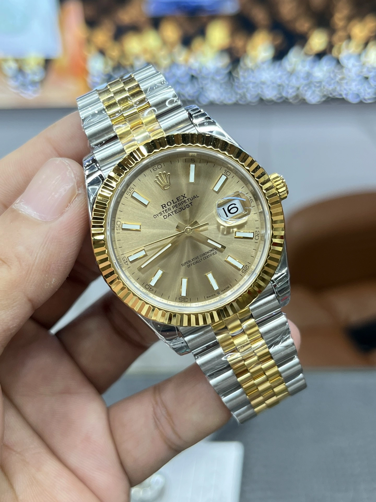CBD Factory Rolex Datejust 41mm Two-Tone Yellow Gold Champagne Dial Fluted Bezel Jubilee Bracelet (126333) 1:1 Super Clone – DD3235 Movement HighPerformance 55