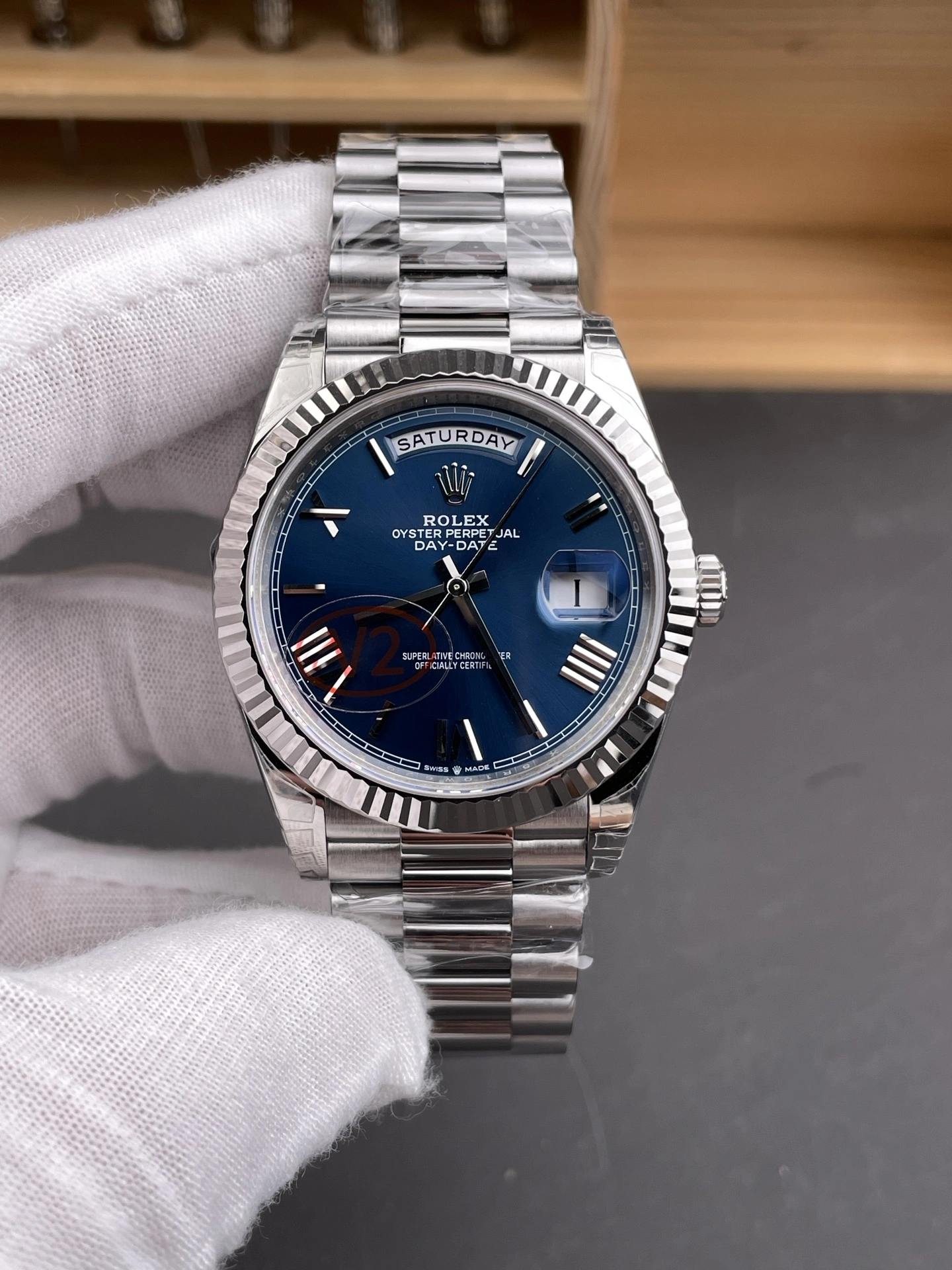 CBD Factory (V2) Rolex Day-Date 40mm Blue Sunburst Roman Dial Fluted Bezel President Bracelet (228239) 1:1 Super Clone – DD3255 Movement Lightweight 136