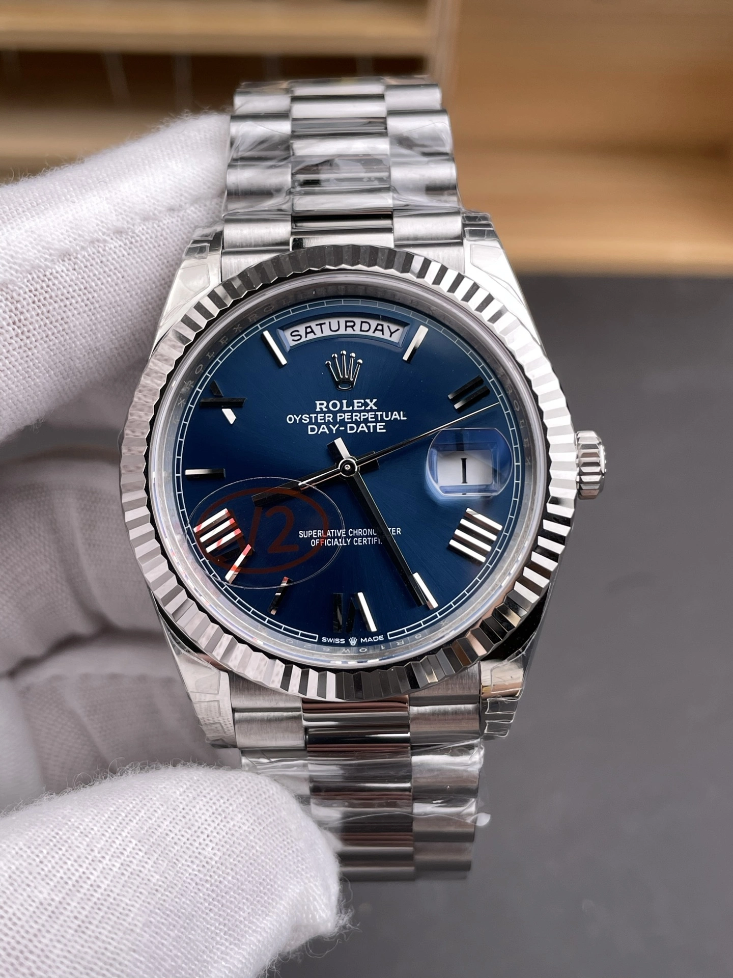 CBD Factory (V2) Rolex Day-Date 40mm Blue Sunburst Roman Dial Fluted Bezel President Bracelet (228239) 1:1 Super Clone – DD3255 Movement Lightweight 136
