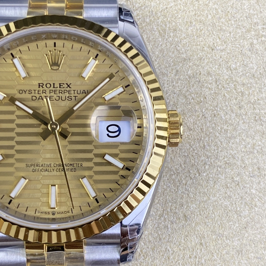 CBD Factory Rolex Datejust 36mm Two-Tone Yellow Gold Fluted Motif Dial Jubilee Bracelet(126233) 1:1 Super Clone – DD3235 Movement Stretchable 116