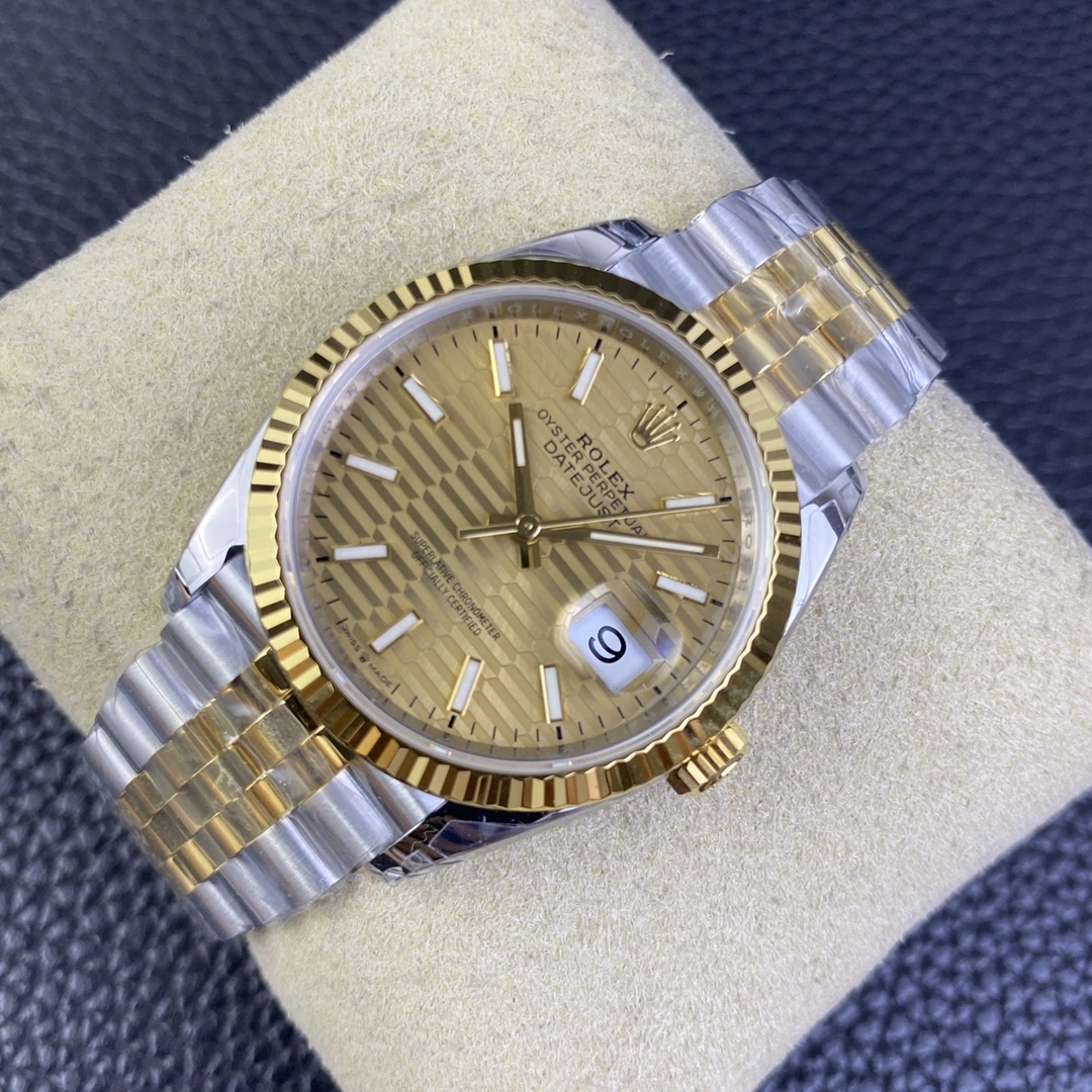 CBD Factory Rolex Datejust 36mm Two-Tone Yellow Gold Fluted Motif Dial Jubilee Bracelet(126233) 1:1 Super Clone – DD3235 Movement Stretchable 116