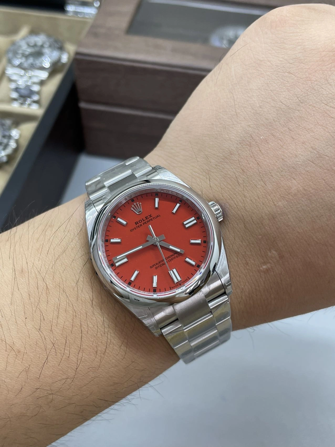 CBD Factory Rolex Oyster Perpetual 36mm Coral Red Dial Smooth Bezel Oyster Bracelet (126000) 1:1 Super Clone – DD3230 Movement ZipUp 180