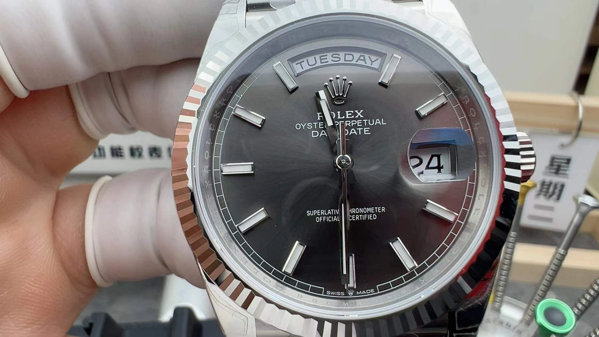 CBD Factory Rolex Day-Date 40 White Gold Grey Dial (228239) 1:1 Super Clone – DD3255 Movement SmoothTexture 129