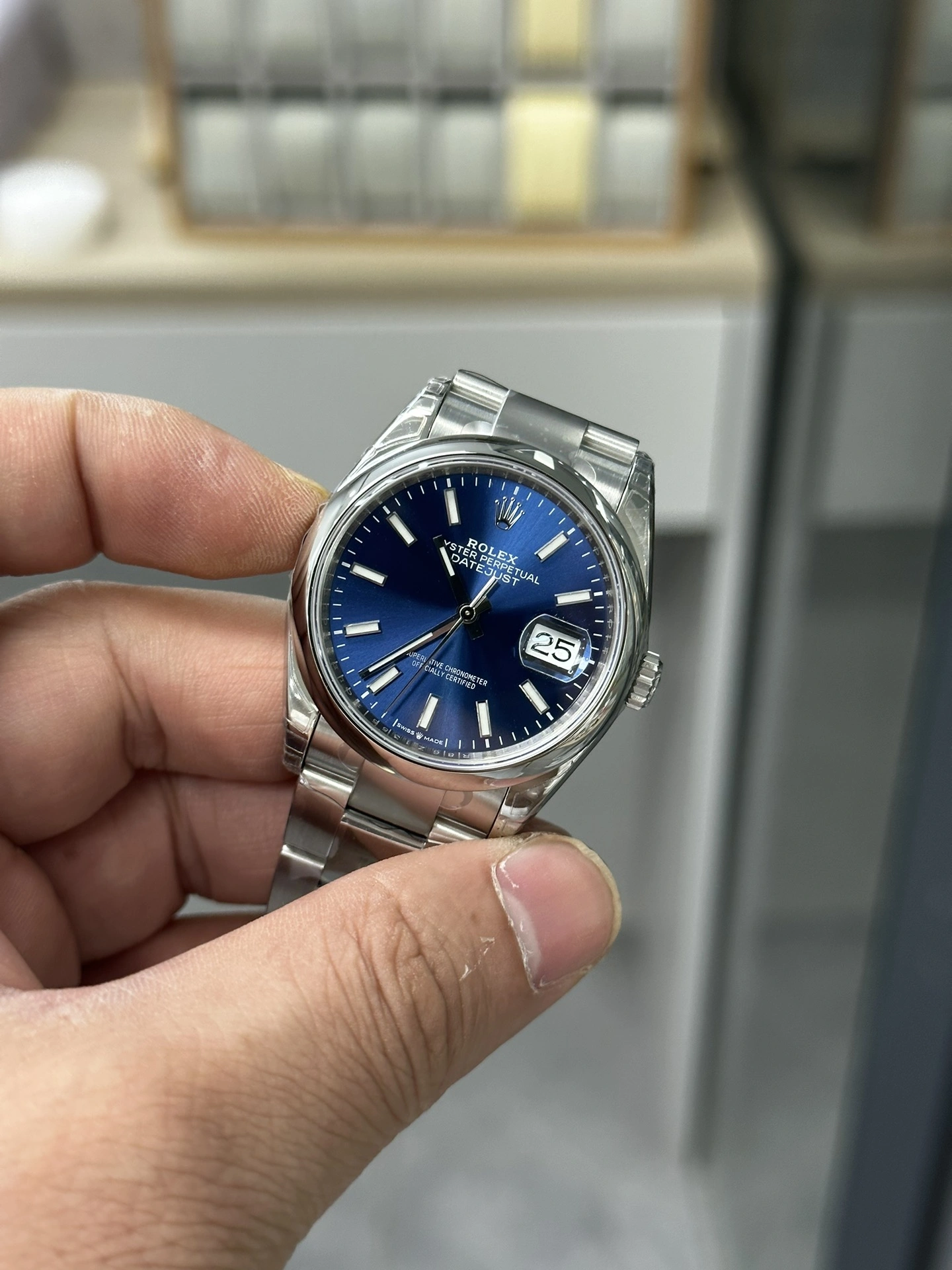 CBD Factory Rolex Datejust 36mm Sunburst Blue Dial Smooth Bezel Oyster Bracelet (126200) 1:1 Super Clone – DD3235 Movement EasyCare 106