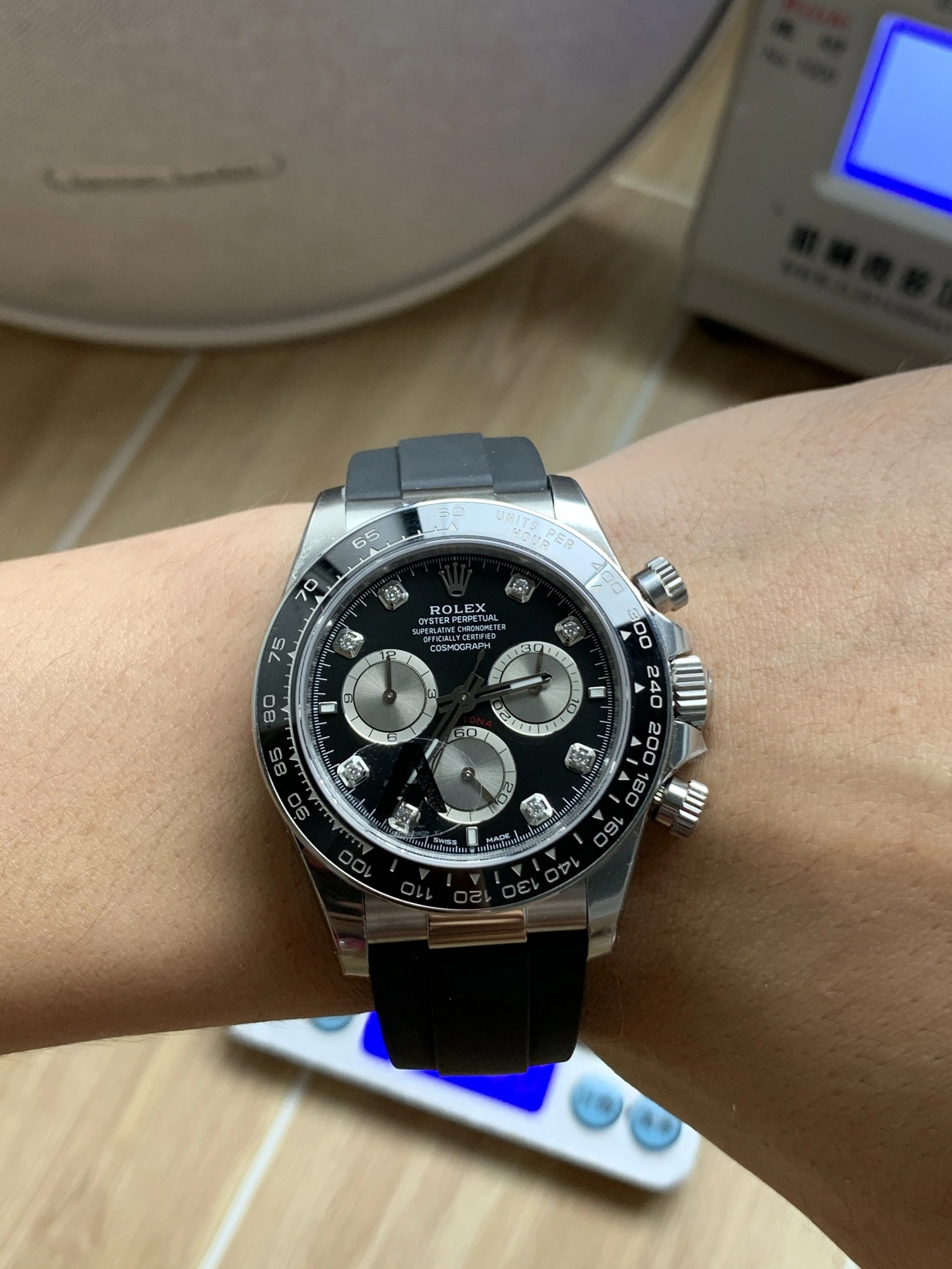 CBD Factory Rolex Cosmograph Daytona White Gold “Ghost” Diamond Dial Rubber Strap (126519LN) 1:1 Super Clone – DD4131 Movement Bold 13
