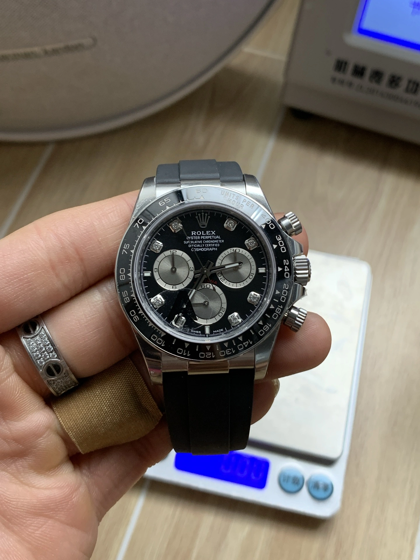 CBD Factory Rolex Cosmograph Daytona White Gold “Ghost” Diamond Dial Rubber Strap (126519LN) 1:1 Super Clone – DD4131 Movement Bold 13