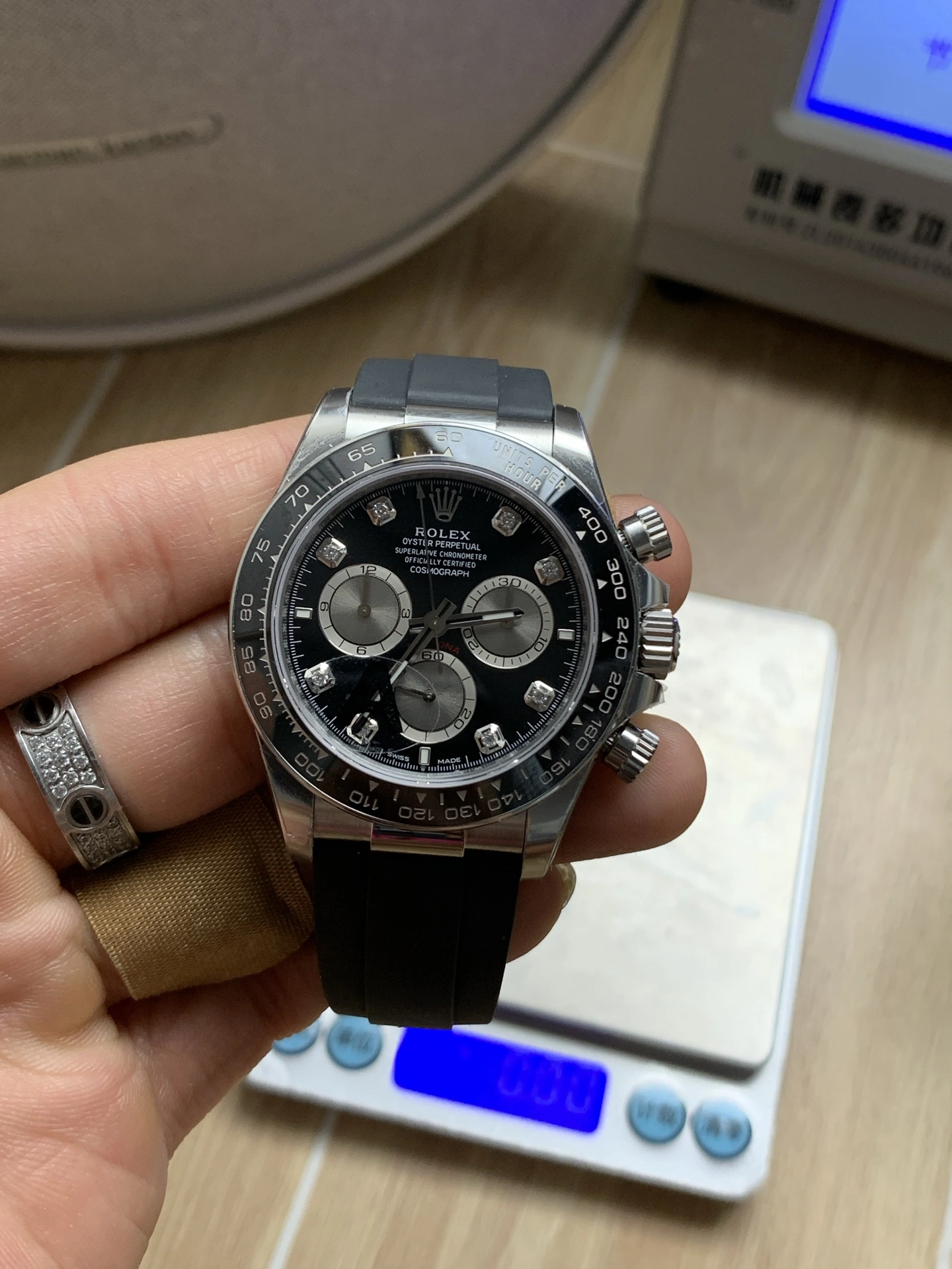 CBD Factory Rolex Cosmograph Daytona White Gold “Ghost” Diamond Dial Rubber Strap (126519LN) 1:1 Super Clone – DD4131 Movement Bold 13