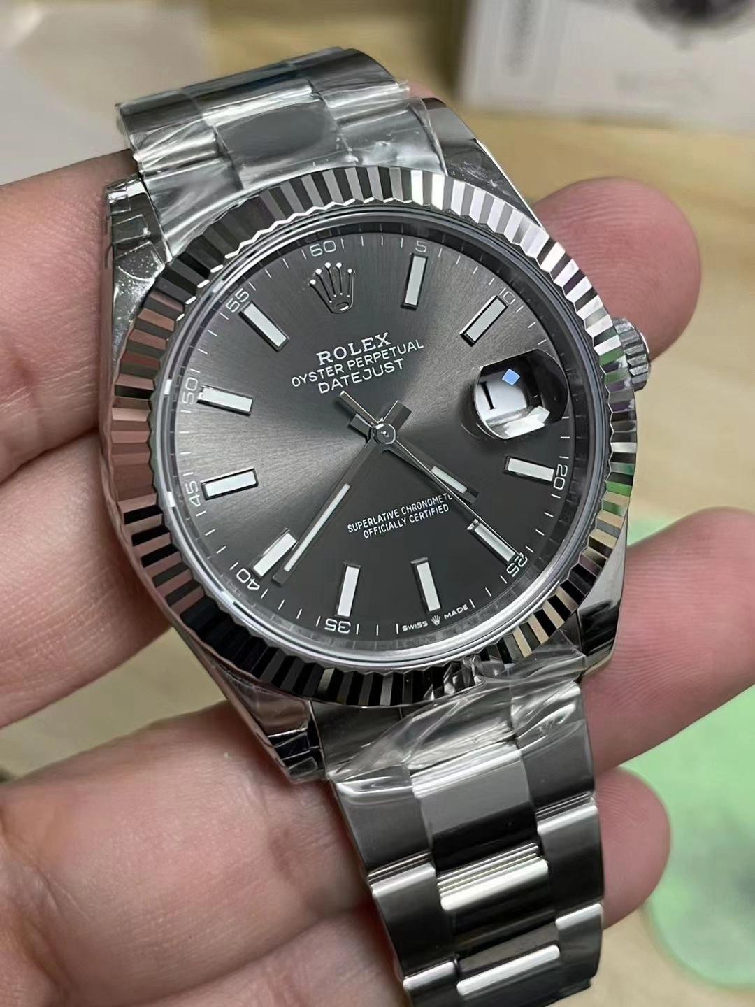 CBD Factory Rolex Datejust 41mm Sunburst Slate Grey Dial Fluted Bezel Oyster Bracelet (126334) 1:1 Super Clone – DD3235 Movement Youthful 74