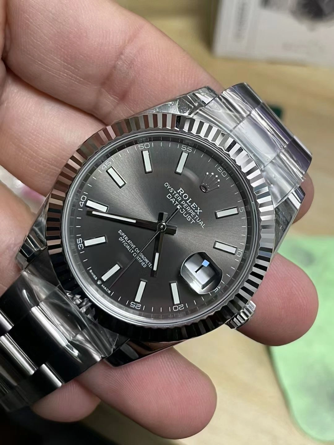 CBD Factory Rolex Datejust 41mm Sunburst Slate Grey Dial Fluted Bezel Oyster Bracelet (126334) 1:1 Super Clone – DD3235 Movement Youthful 74