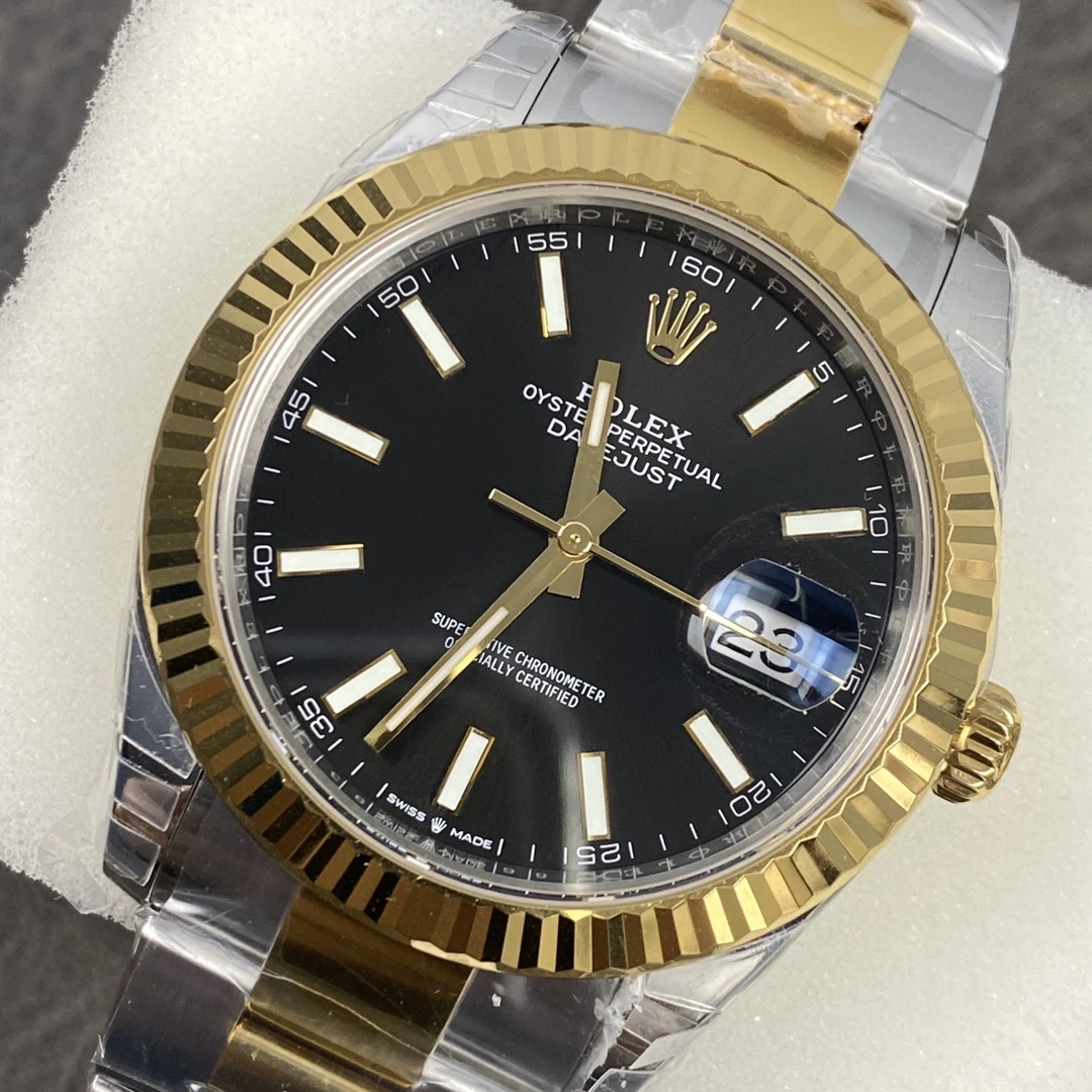 WrinkleFree CBD Factory Rolex Datejust 41mm Two-Tone Yellow Gold Black Sunburst Dial Fluted Bezel Oyster Bracelet (126333) 1:1 Super Clone – DD3235 Movement 83