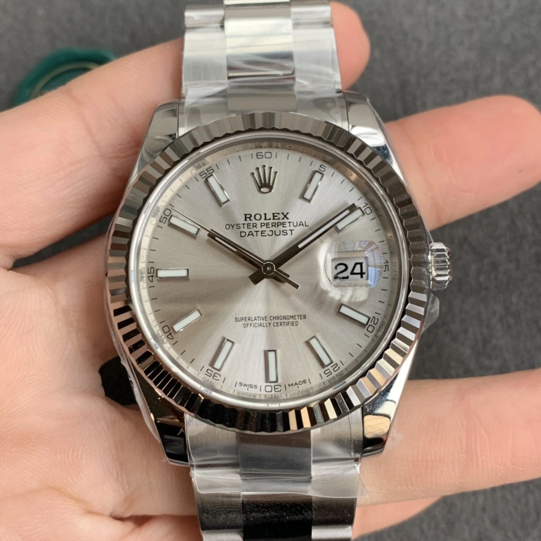 CBD Factory Rolex Datejust 41mm Silver Sunburst Dial Fluted Bezel Oyster Bracelet (126334) 1:1 Super Clone – DD3235 Movement HighQuality 77
