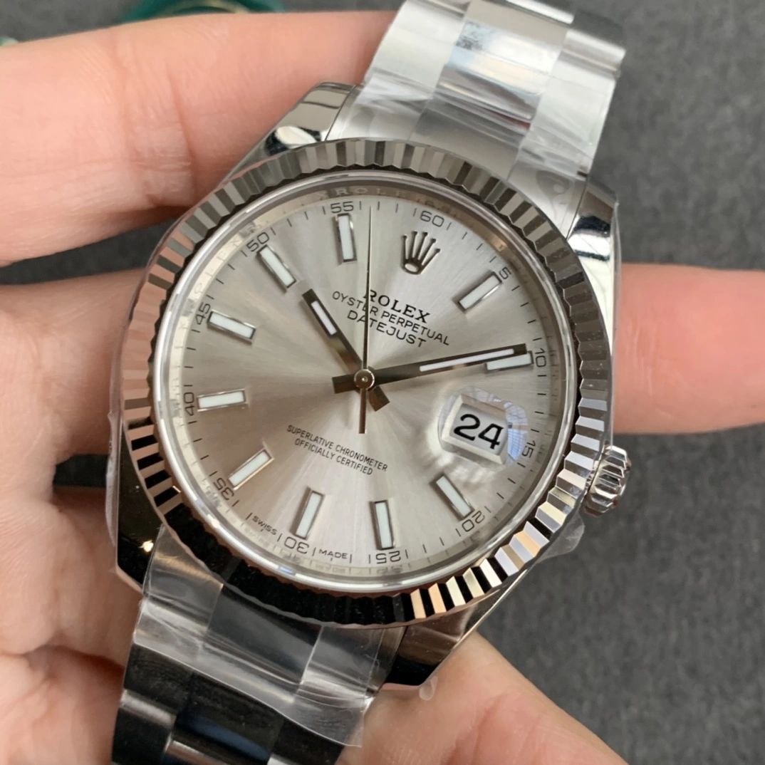 CBD Factory Rolex Datejust 41mm Silver Sunburst Dial Fluted Bezel Oyster Bracelet (126334) 1:1 Super Clone – DD3235 Movement HighQuality 77