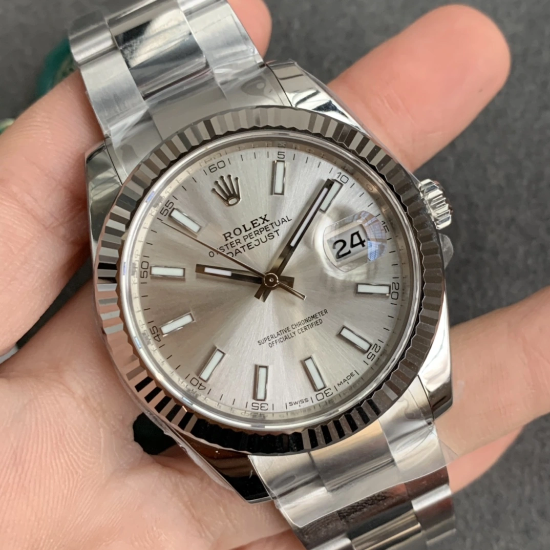 CBD Factory Rolex Datejust 41mm Silver Sunburst Dial Fluted Bezel Oyster Bracelet (126334) 1:1 Super Clone – DD3235 Movement HighQuality 77