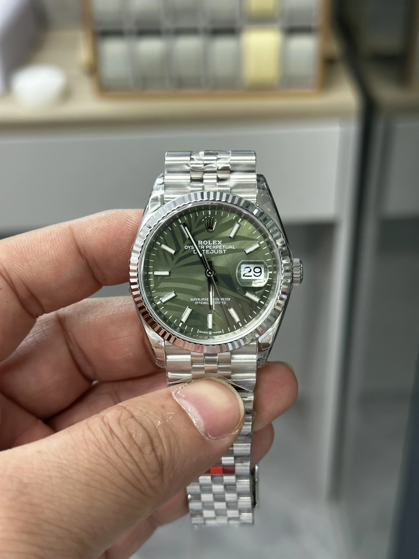 OdorResistant CBD Factory Rolex Datejust 36mm Olive Green Palm Motif Dial Jubilee Bracelet (126234) 1:1 Super Clone – DD3235 Movement 101