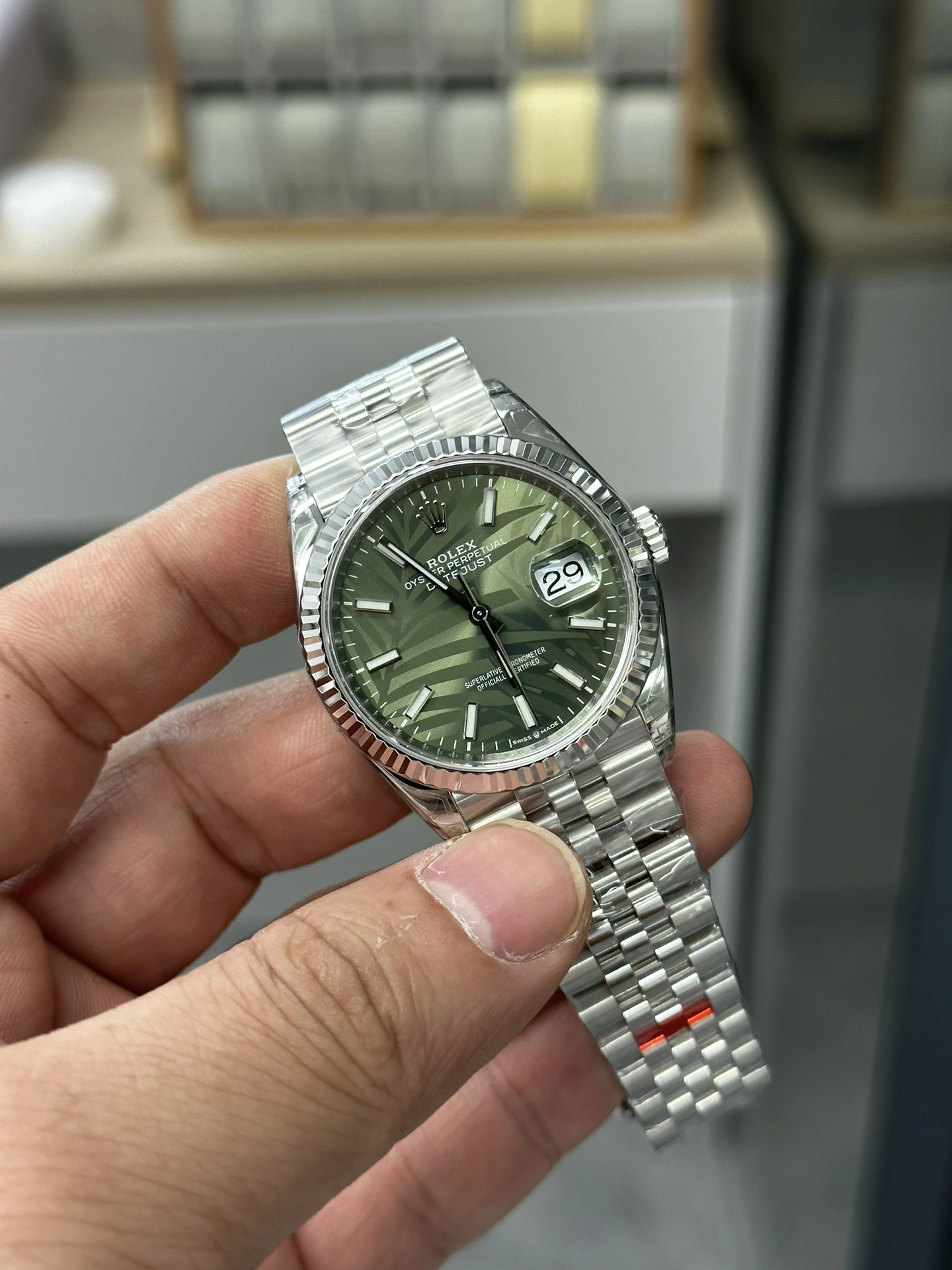 OdorResistant CBD Factory Rolex Datejust 36mm Olive Green Palm Motif Dial Jubilee Bracelet (126234) 1:1 Super Clone – DD3235 Movement 101
