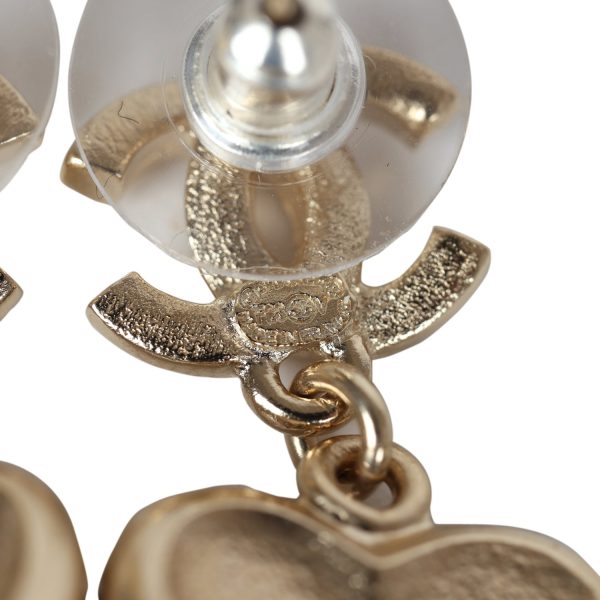 Chanel Crystal Heart Dangle CC Earrings Faux Pearl Light Gold Metal 9 Chanel Crystal Heart Dangle CC Earrings Faux Pearl Light Gold Metal - Image 5