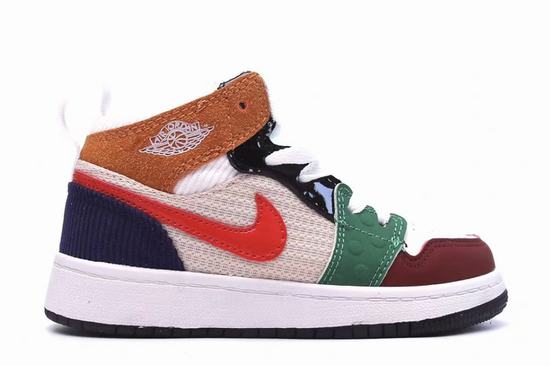 Kids Air Jordan I(1) Mid White Brown Green Red
